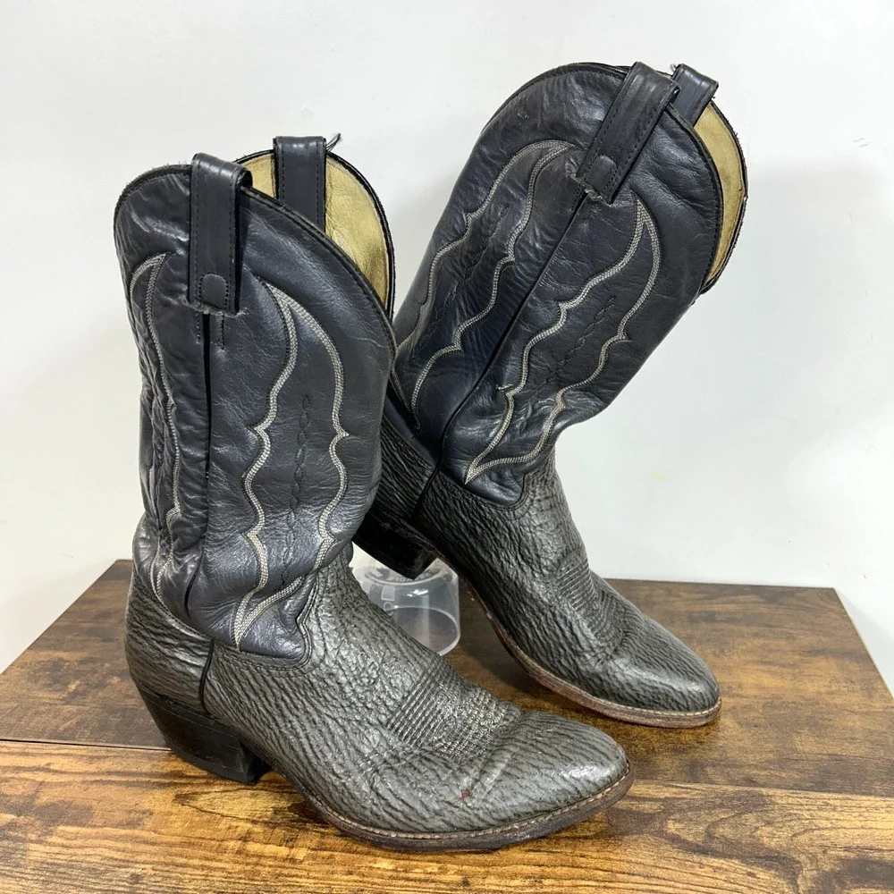 Abilene Shark Skin Western Cowboy Boots Grey Mens Size 11.5 D USA Made